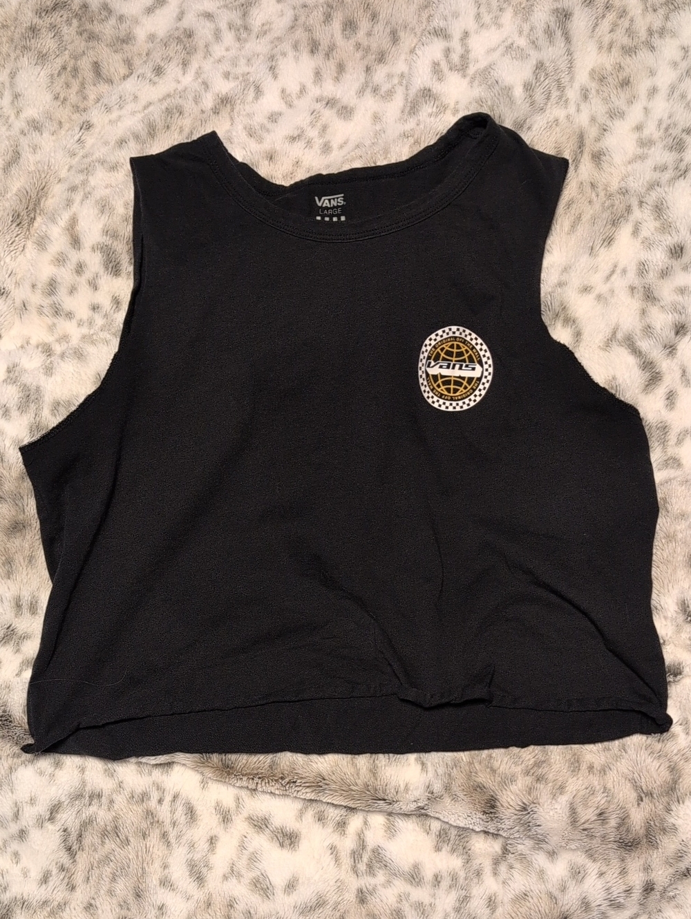 Vans Black Cropped Muscle Tank with Yellow Logo Patch